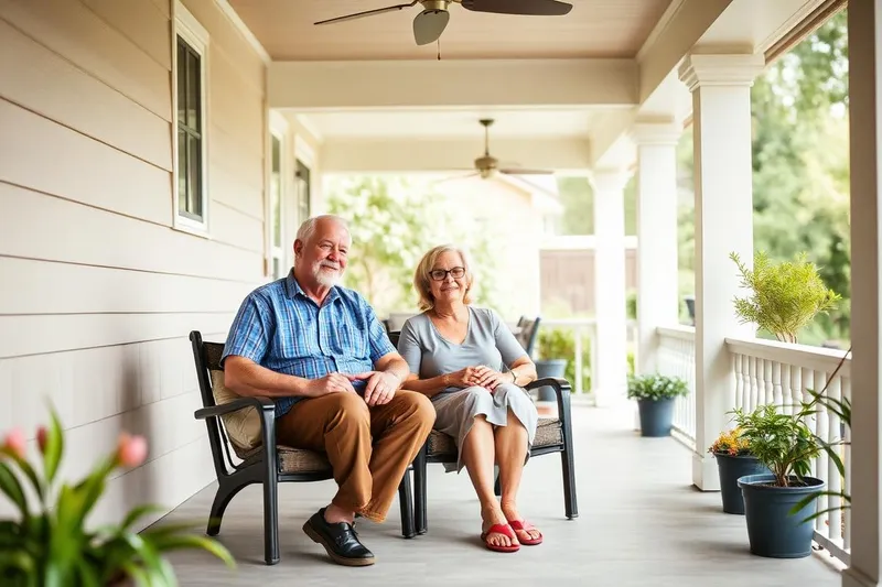 Senior couple relaxing on the porch of their Houston home